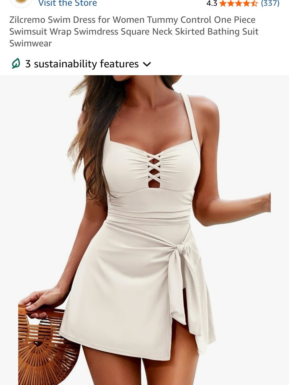 Elegant Cream One-Piece Swimsuit with Front Tie & Ruched Detail - Picture 4 of 7